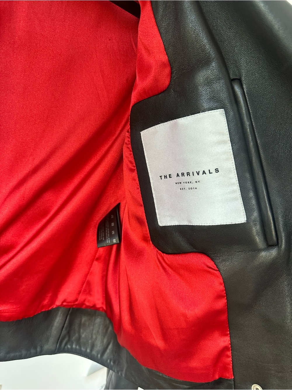 The Arrivals Black Leather Moto Jacket with Red Lining excellent condition. - Picture 3 of 5